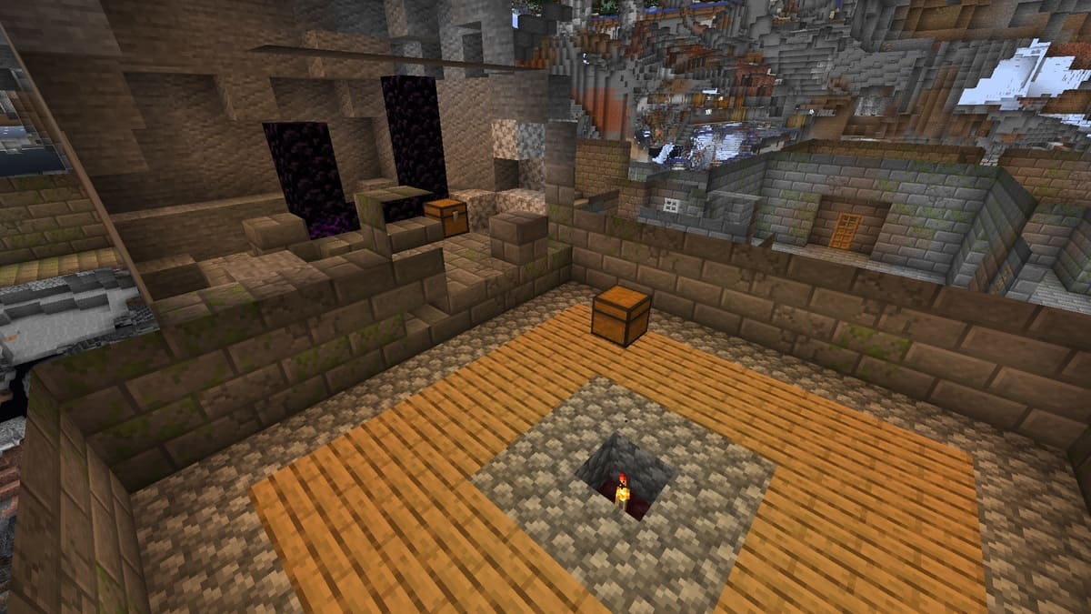 Portail en ruine à l'intérieur de la forteresse dans Minecraft