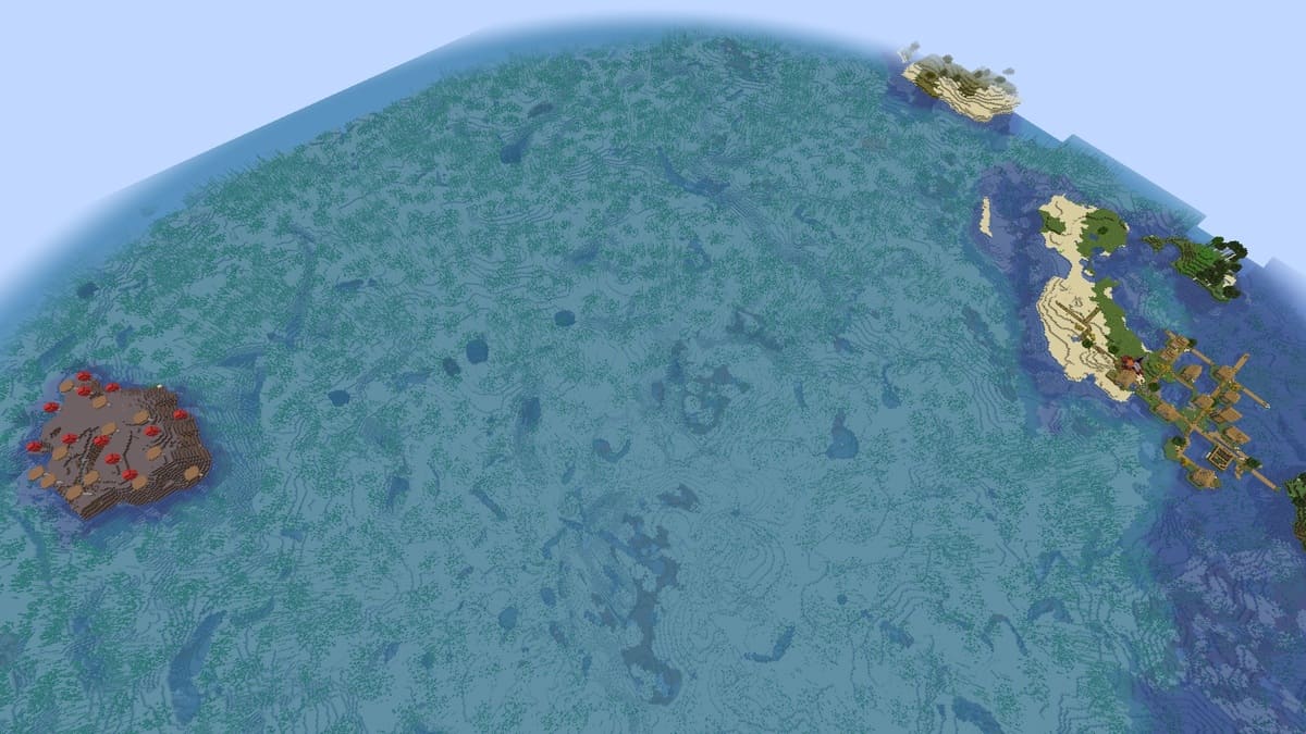 L'île aux champignons et le village dans Minecraft