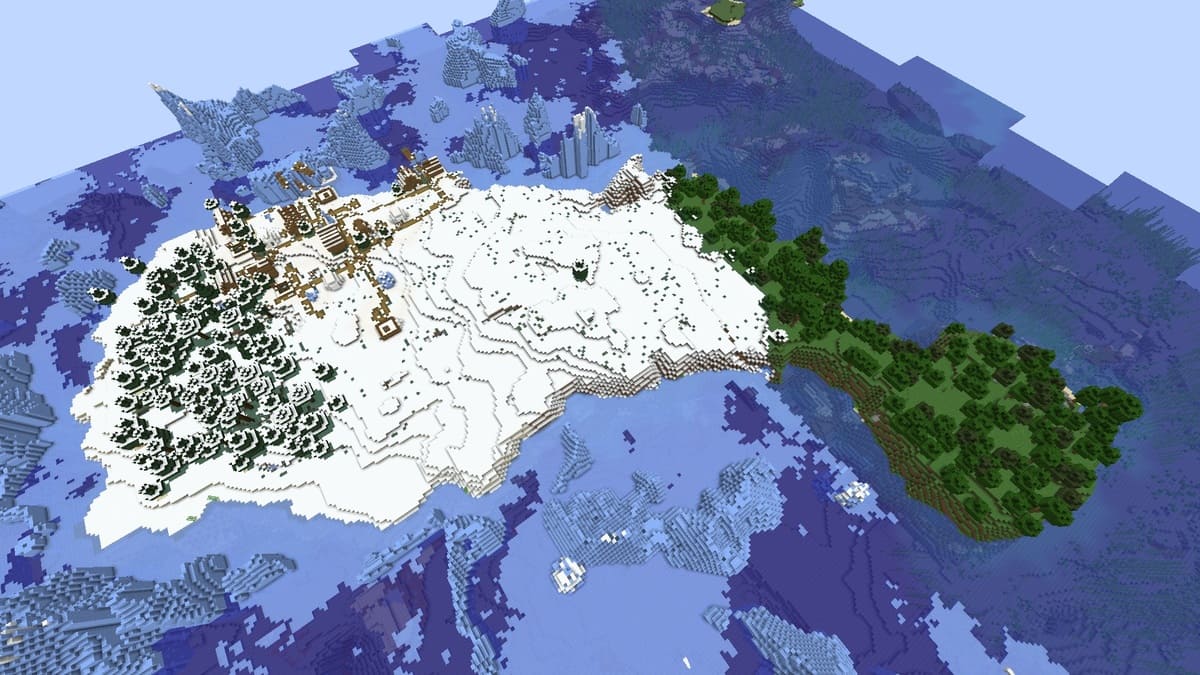 Icebergs et village dans Minecraft
