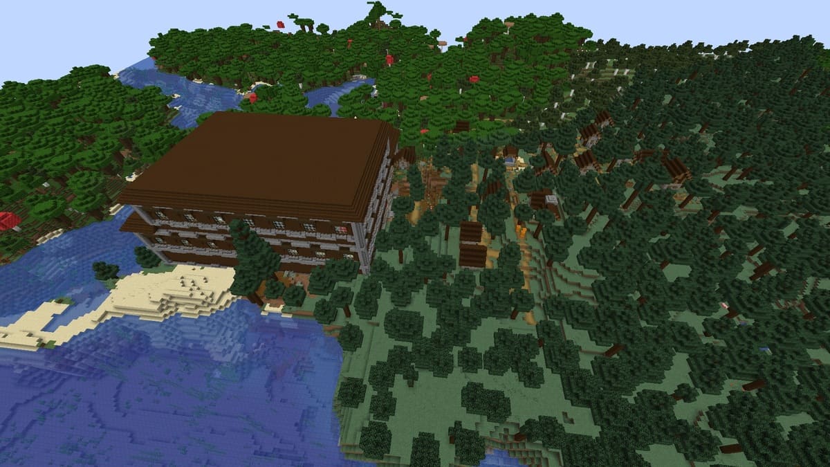 Manoir et village dans les bois dans Minecraft