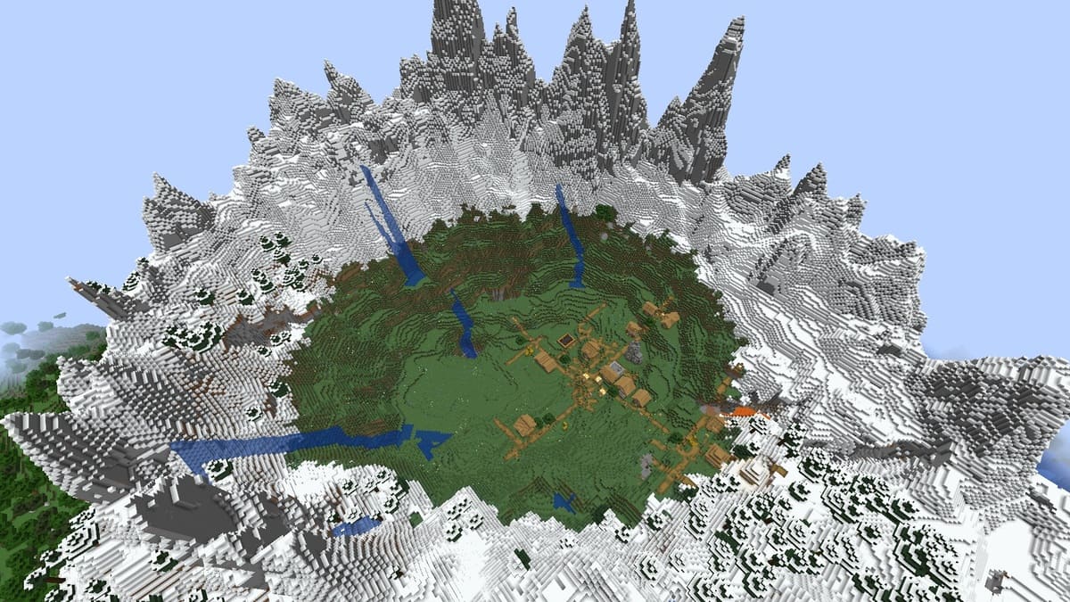 Anneau de montagne et village dans Minecraft