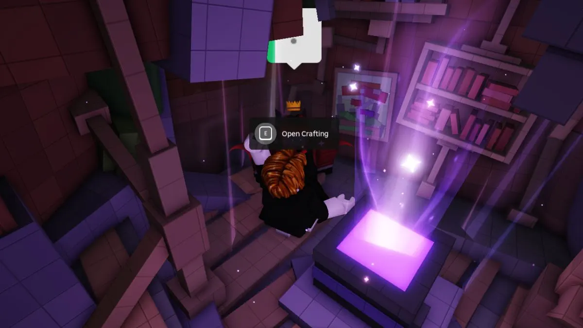 Personnage Roblox interagissant avec le PNJ Craftman dans Tycoon RNG