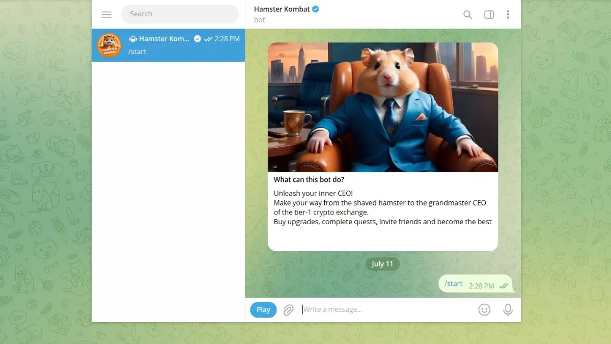 Discussion Hamster Kombat sur l'application Telegram