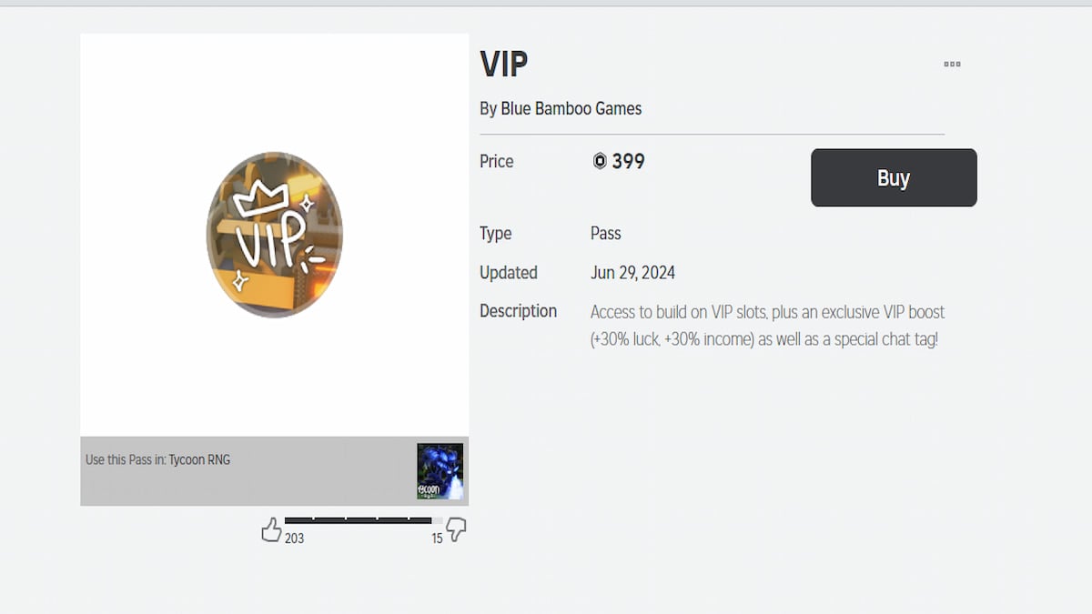 Le pass VIP Tycoon RNG