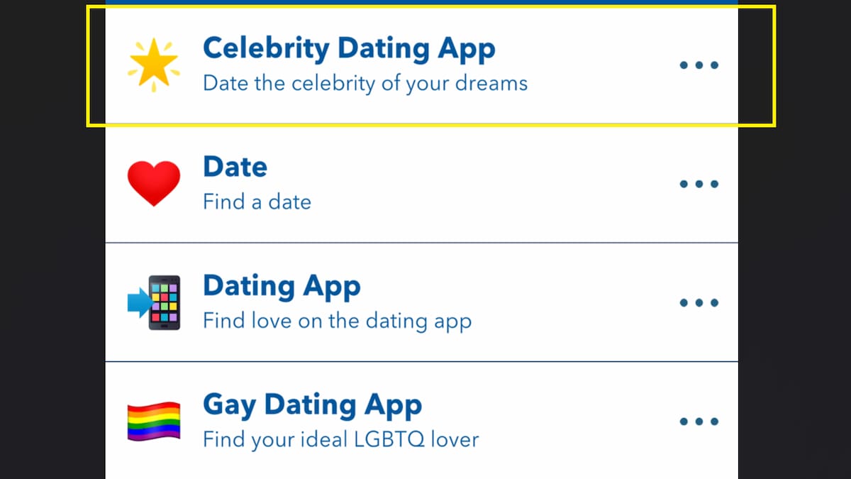 L'option Celebrity Dating App dans BitLife