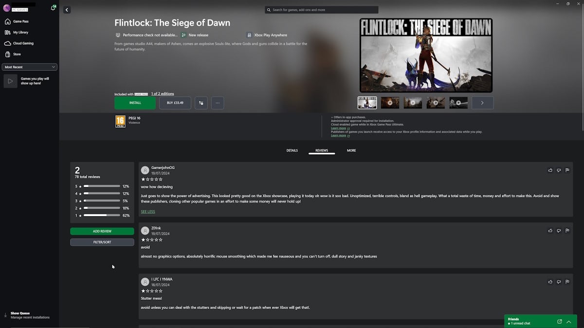 Page Xbox de Flintlock Siege of Dawn.