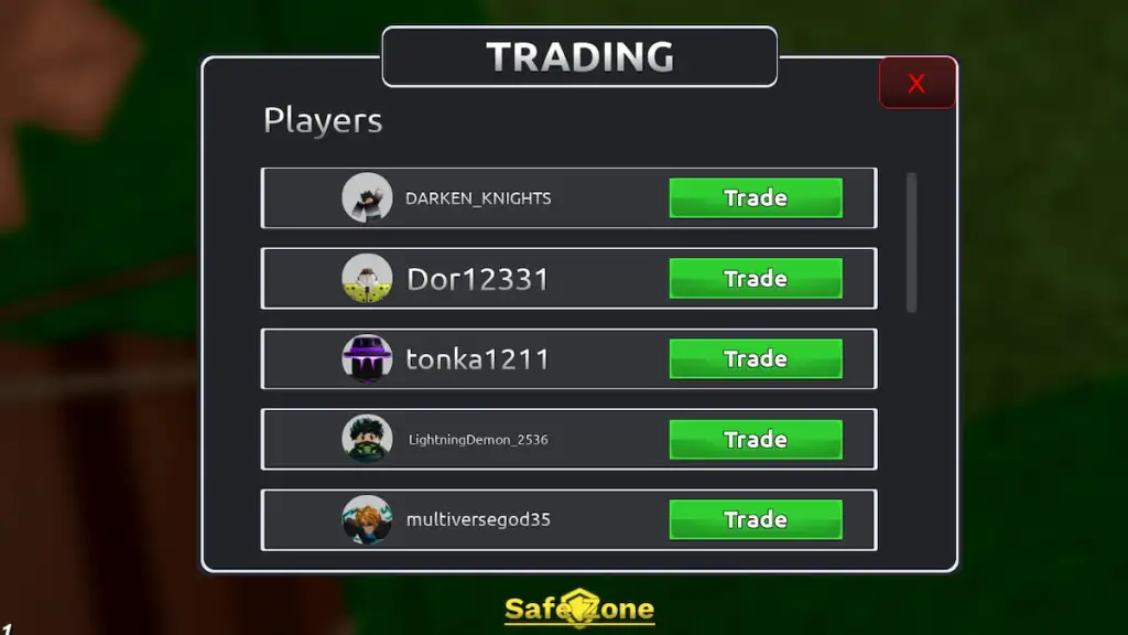 La liste des joueurs disponibles sur le serveur pour le trading dans Fruit Seas