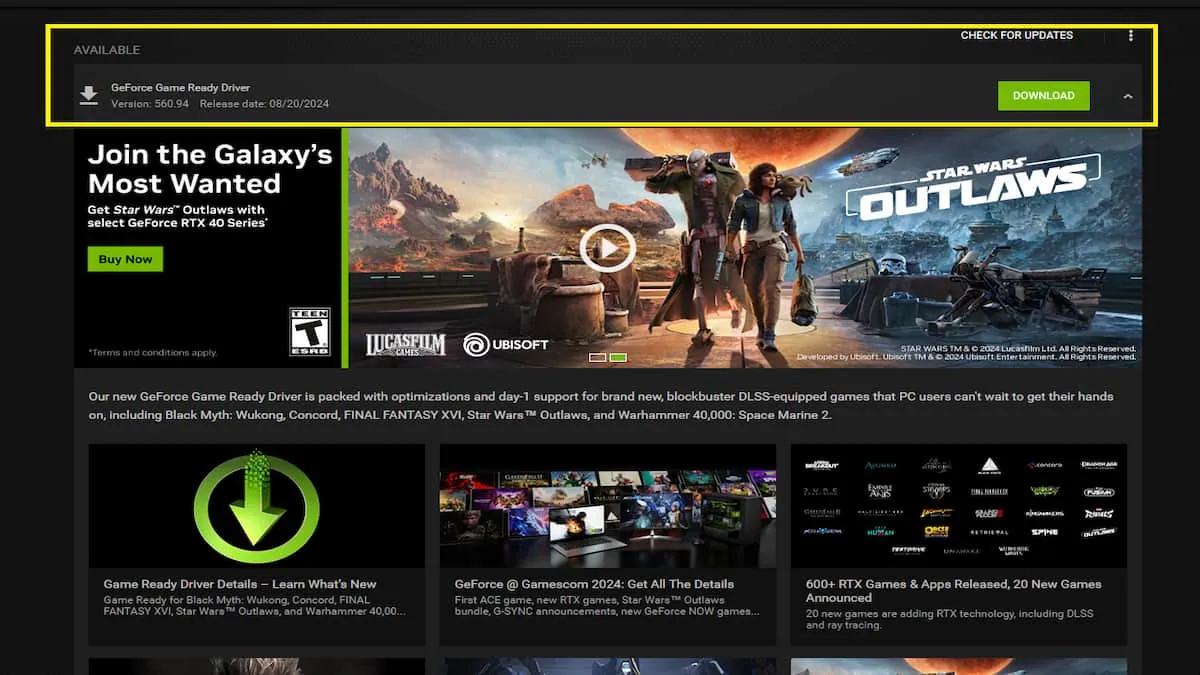 Un menu NVdia GeForce