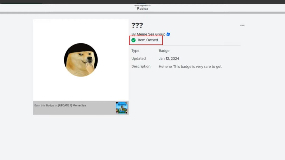 Message sur les objets possédés sur Roblox