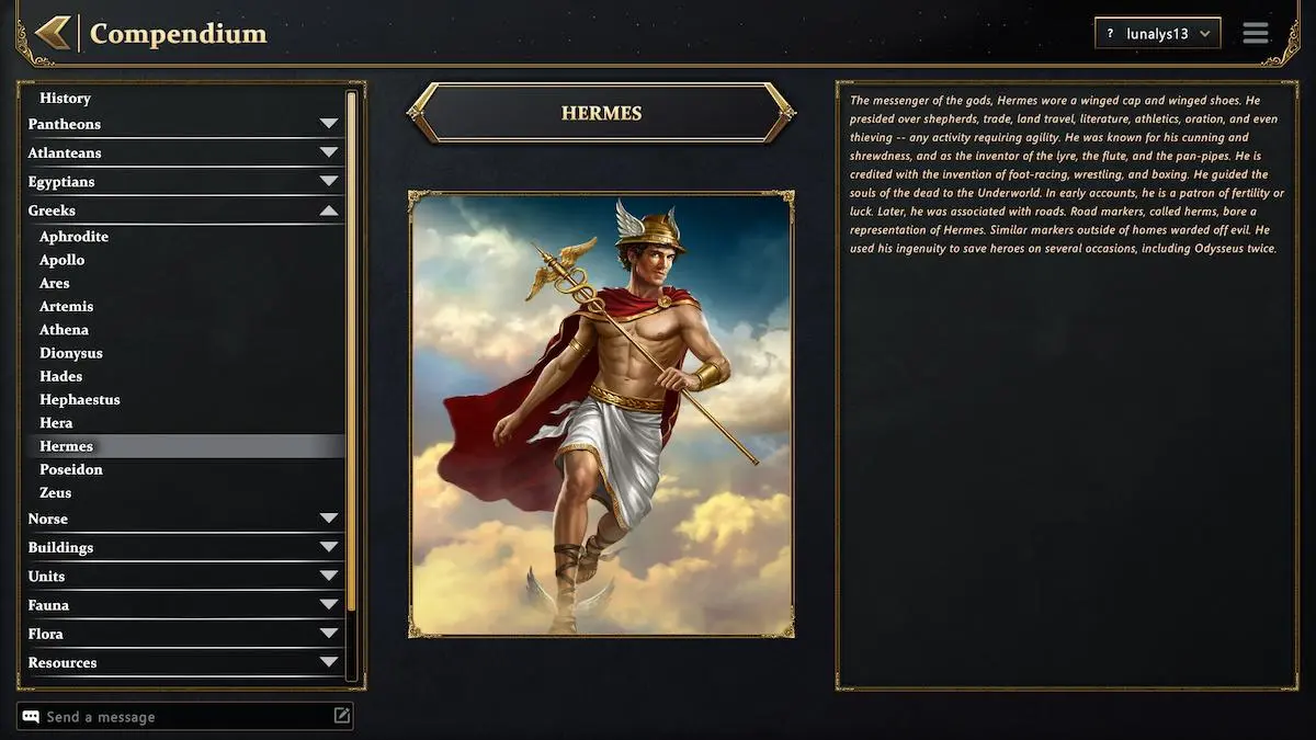 Informations sur Hermès dans Age of Mythology: Retold.