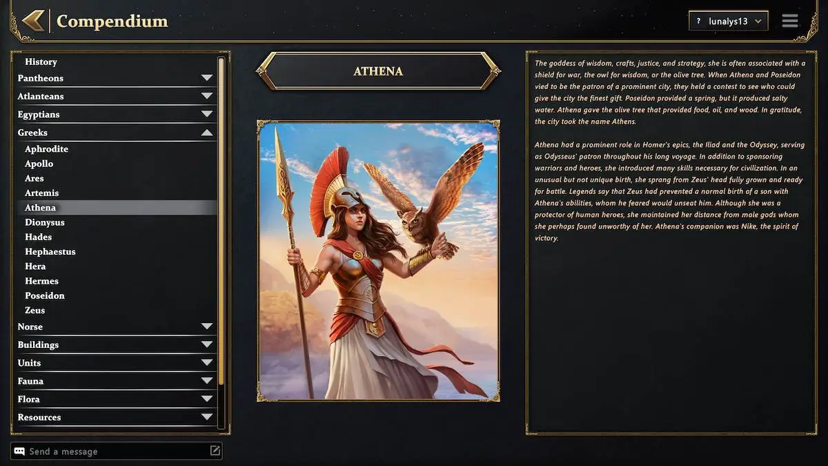 Informations sur Athéna dans Age of Mythology: Retold.