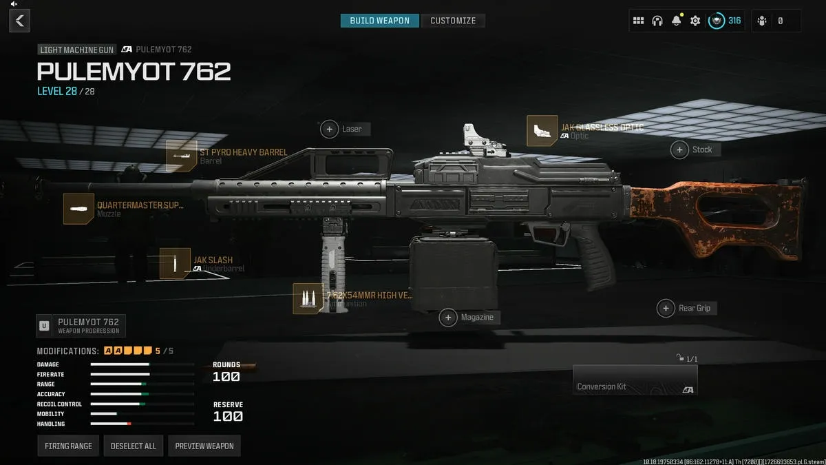 Construction d'arme Call of Duty Warzone pour Pulemyot 762