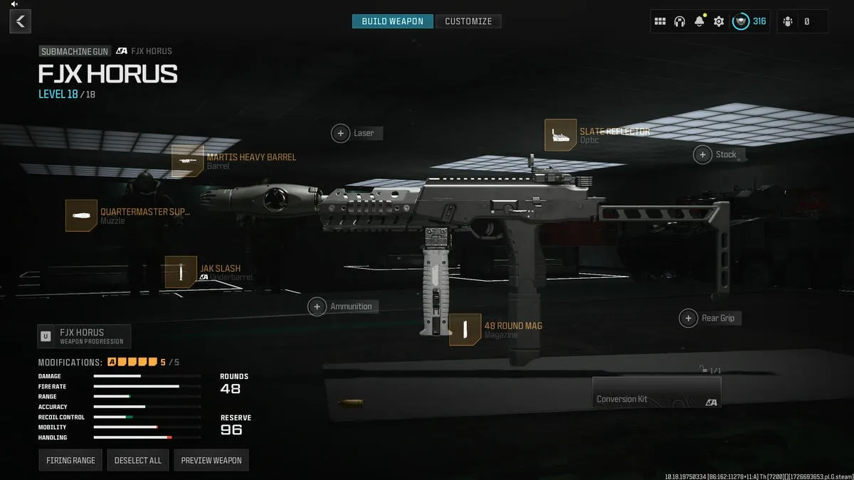 Construction d'arme pour FJX Horus dans Call of Duty Warzone