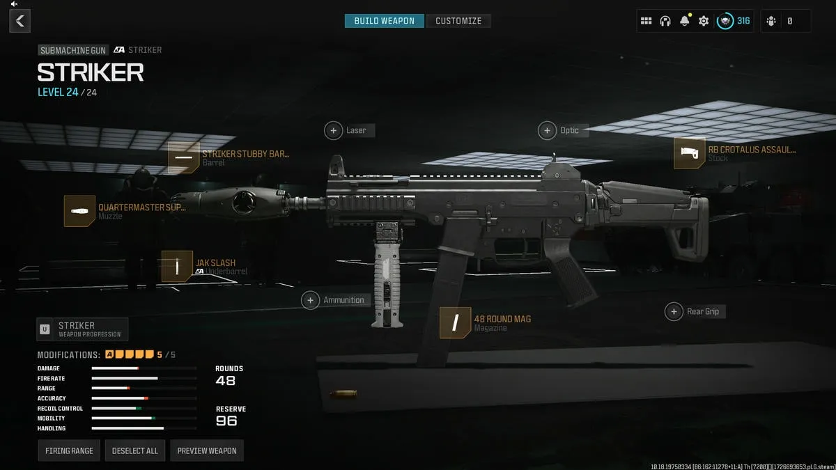 Construction d'arme pour Striker dans Call of Duty Warzone