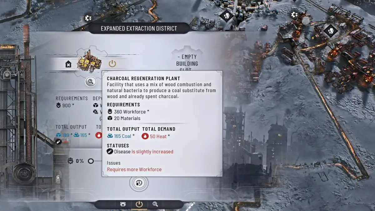 Usine de régénération de charbon de bois dans Frostpunk 2