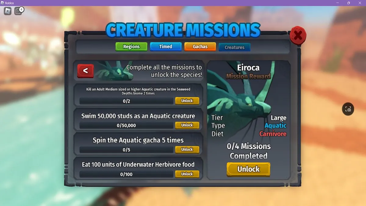 Les missions Eiroca dans Creatures of Sonaria.