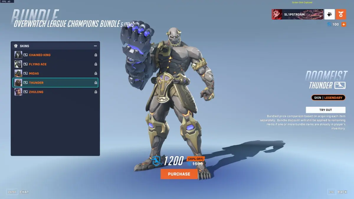 Le skin Thunder Doomfist de l'Overwatch League