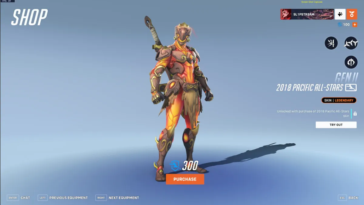 Le skin Genji des Pacific All-Stars 2018 dans Overwatch 2