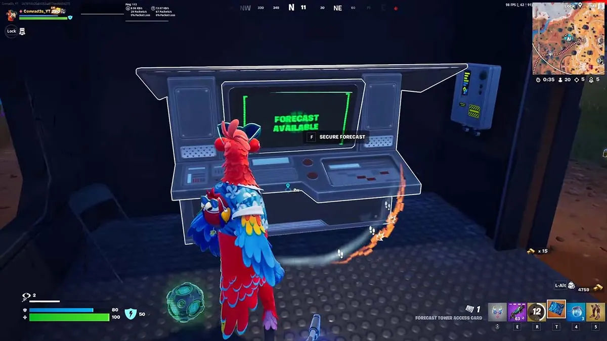 Joueur de Fortnite utilisant la tour de prévision