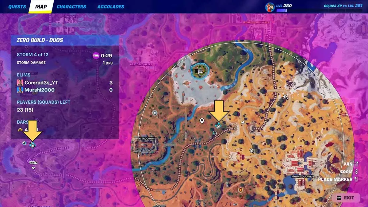 Carte Fortnite indiquant la tour de prévision