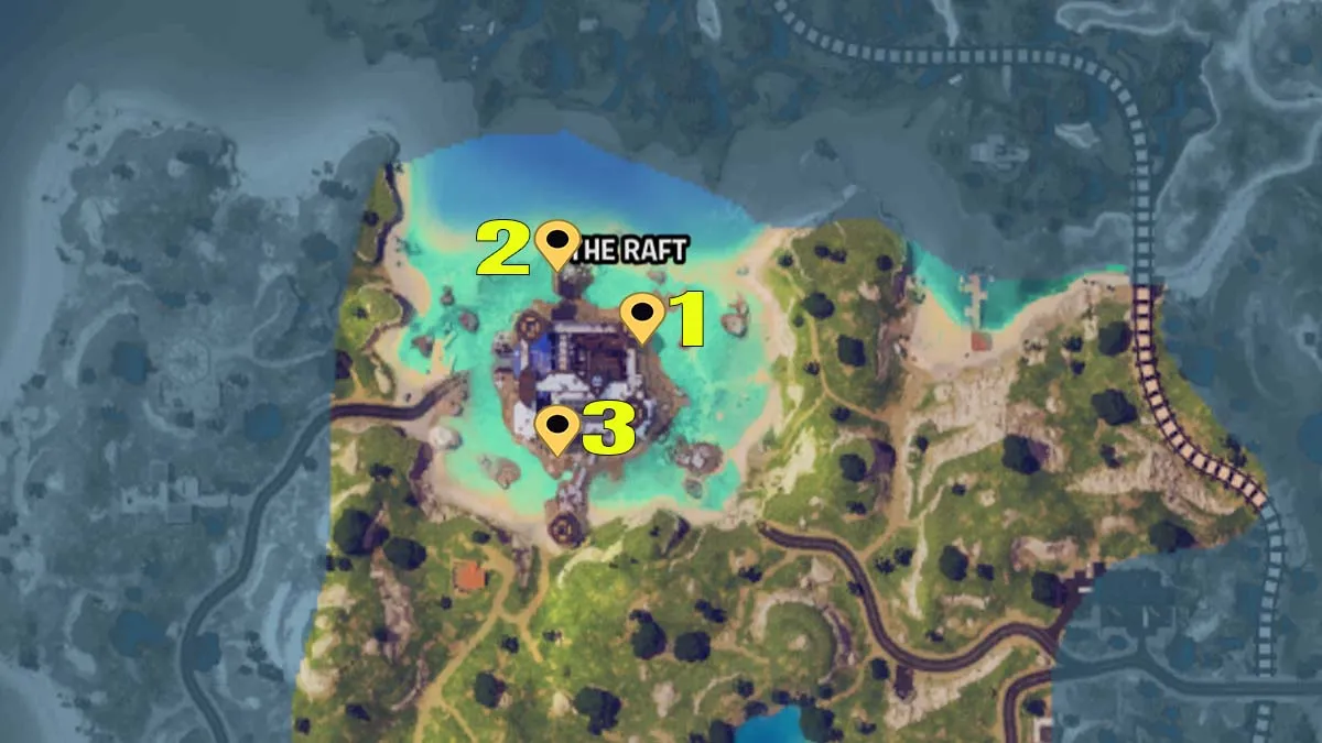 Carte Fortnite indiquant les amortisseurs de puissance