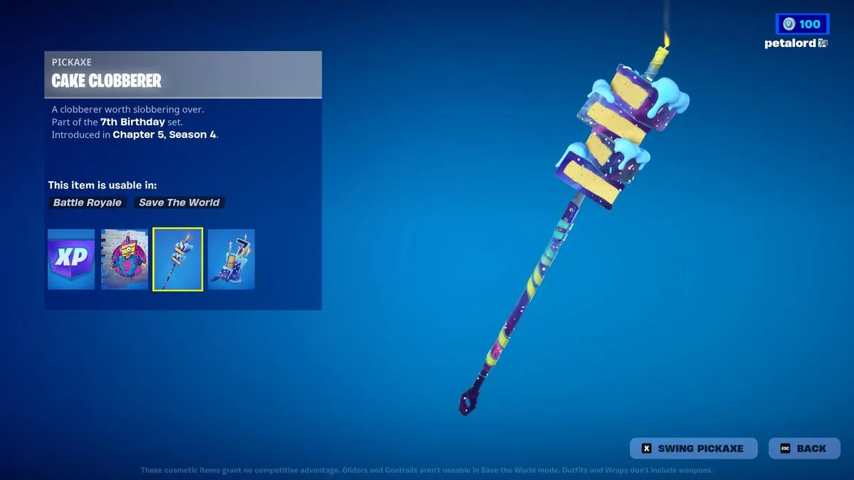 Gâteau de récompense pour le 7e anniversaire de Fortnite Clobberer Pickaxe