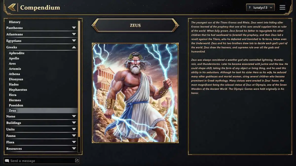 Informations sur Zeus dans Age of Mythology: Retold.