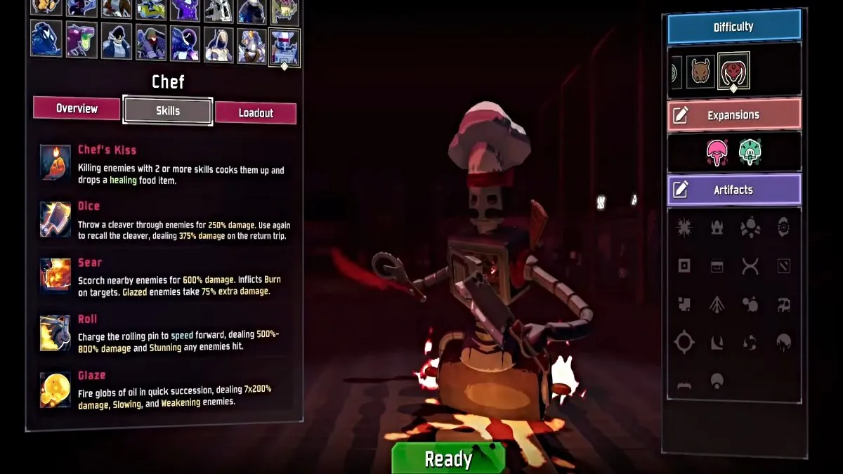 Chef dans le menu de sélection de personnage dans Risk of Rain 2