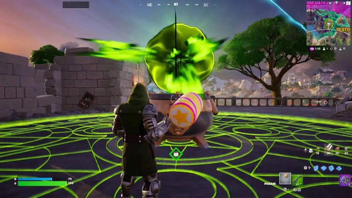 Interagir avec le chaudron pour obtenir le pouvoir du docteur Doom dans Fortnite