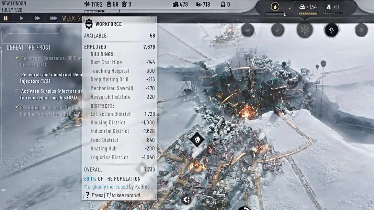 Sous-menu de la main d'oeuvre dans Frostpunk 2