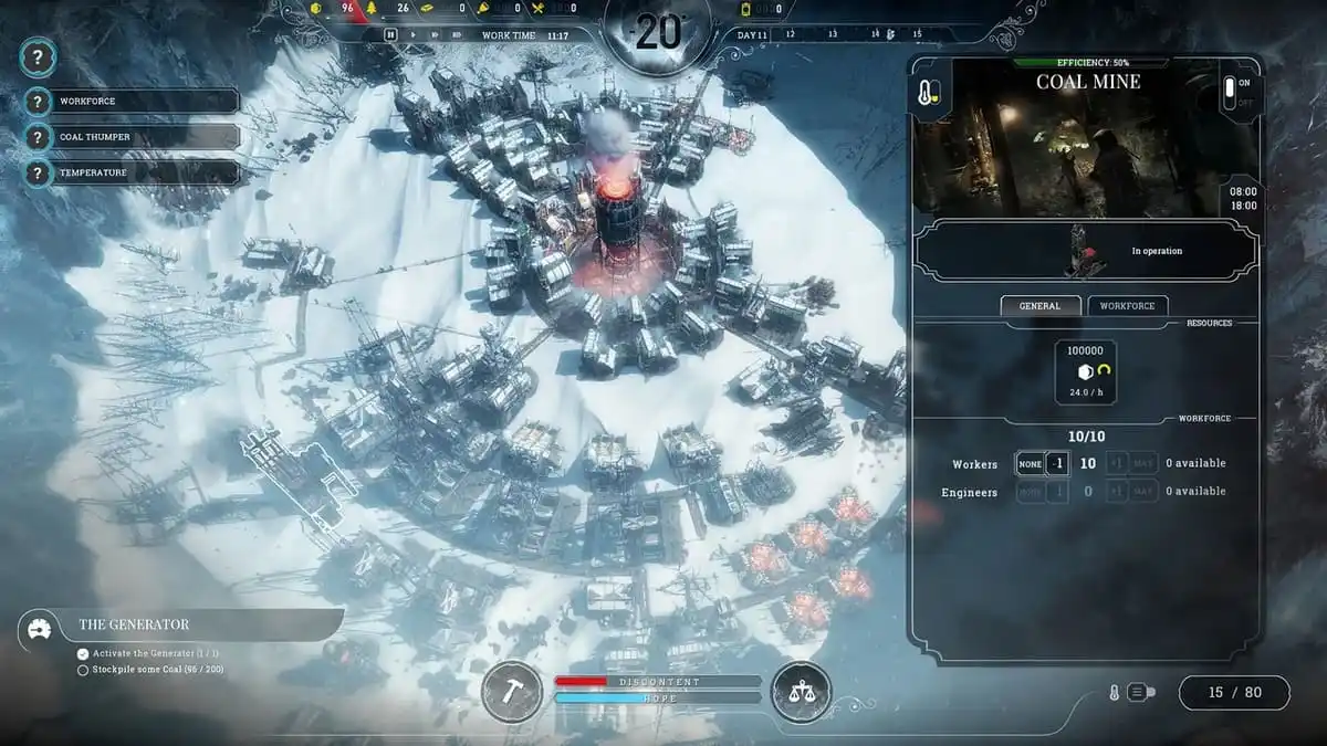 Extraction de charbon à l'aide de thumpers dans Frostpunk