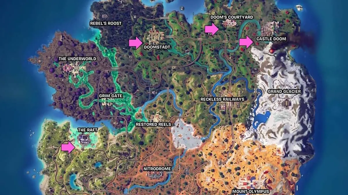 Carte Fortnite avec points d'intérêt