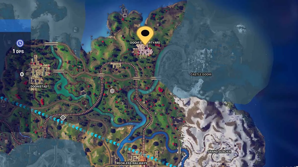 Carte Fortnite indiquant la cour de Doom