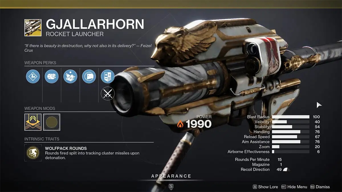 Lance-roquettes Gjallahorn dans Destiny 2