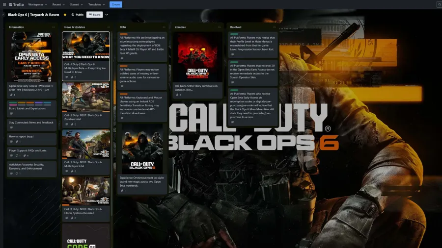 Tableau Trello de Call of Duty Black Ops 6