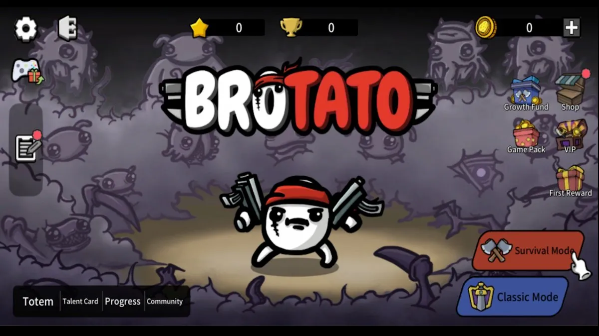 L'écran titre de Brotato.