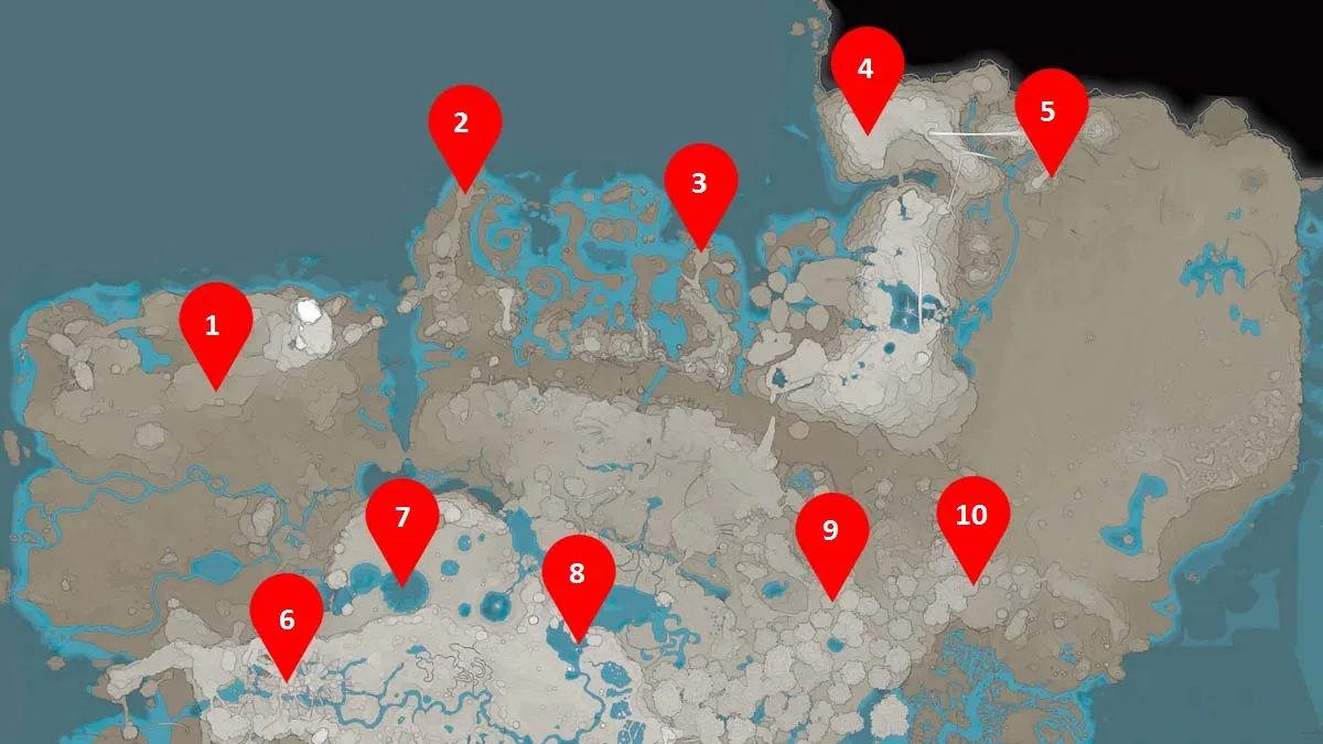 Tous les emplacements de minerai SAM de la carte du Nord à Satisfactory