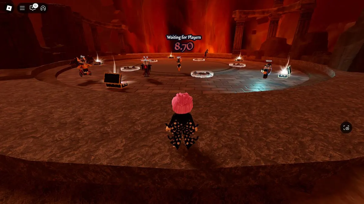 La zone de combat de boss dans The Haunt sur Roblox.