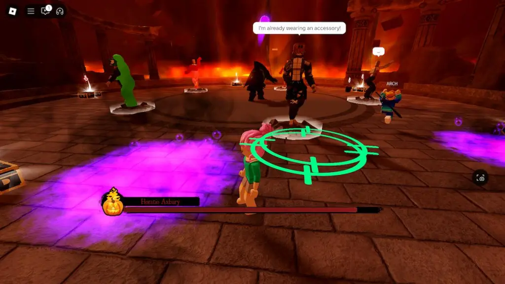 Un costume de méchant dans le combat de boss pour The Haunt sur Roblox.