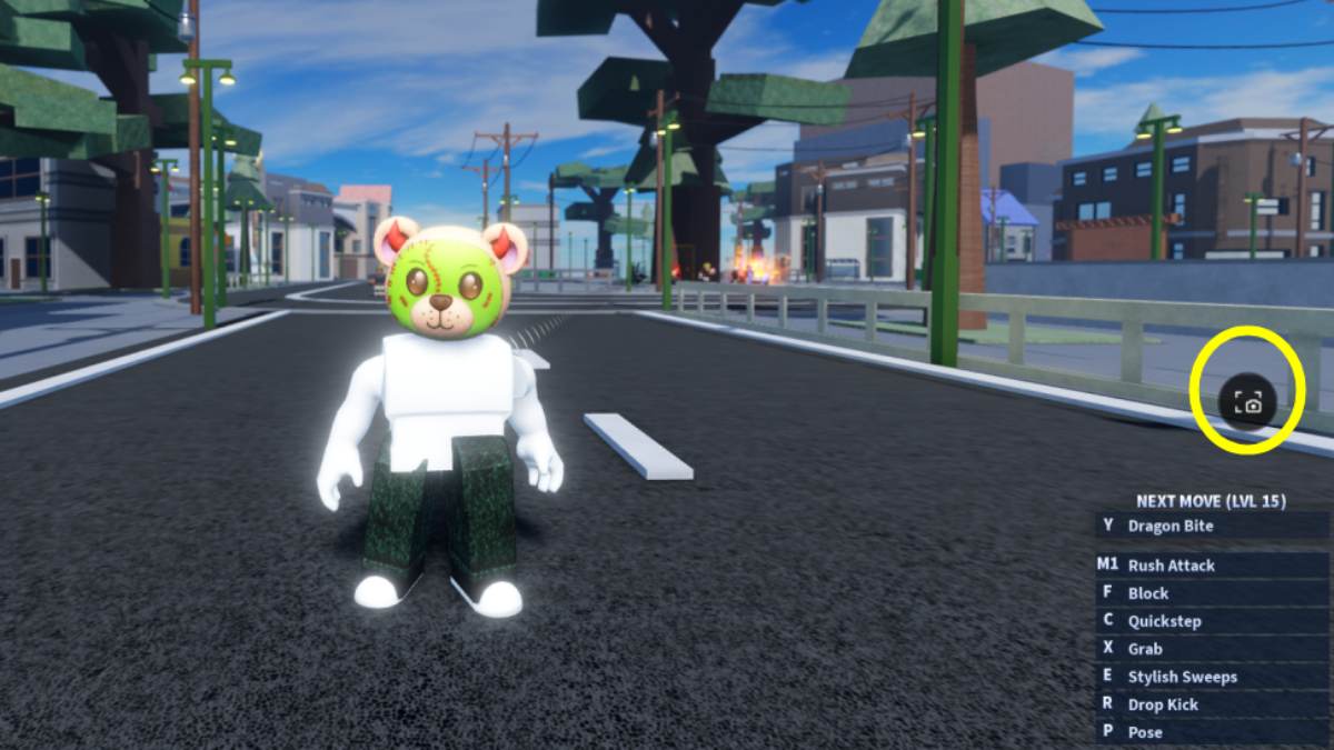 Cercle jaune mettant en évidence le bouton Capture dans Roblox