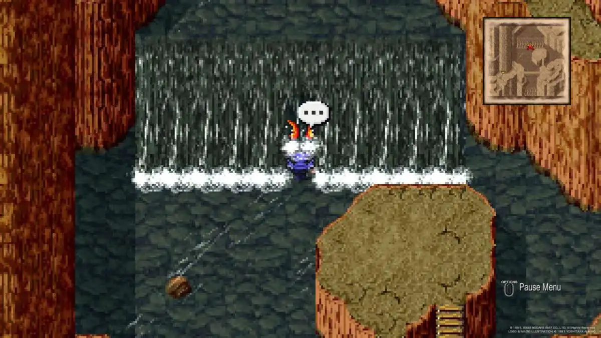 Cecil Harvey s'approche des tentacules de l'Octomammoth dans le lac souterrain dans Final Fantasy IV.