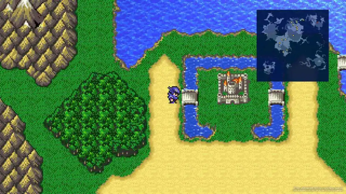 Cecil Harvey fait face au pont vers Fabul dans Final Fantasy IV.