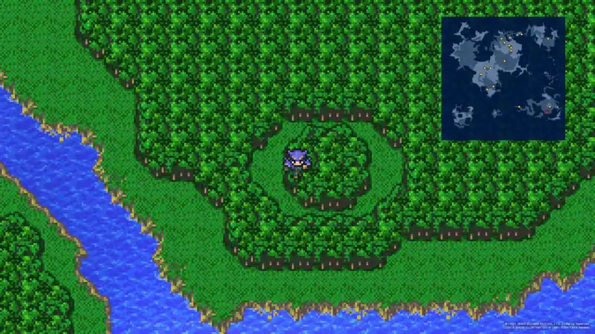 Cecil Harvey se tient à l'entrée de la forêt de Chocobo de la région du Mont Ordeals dans Final Fantasy IV.