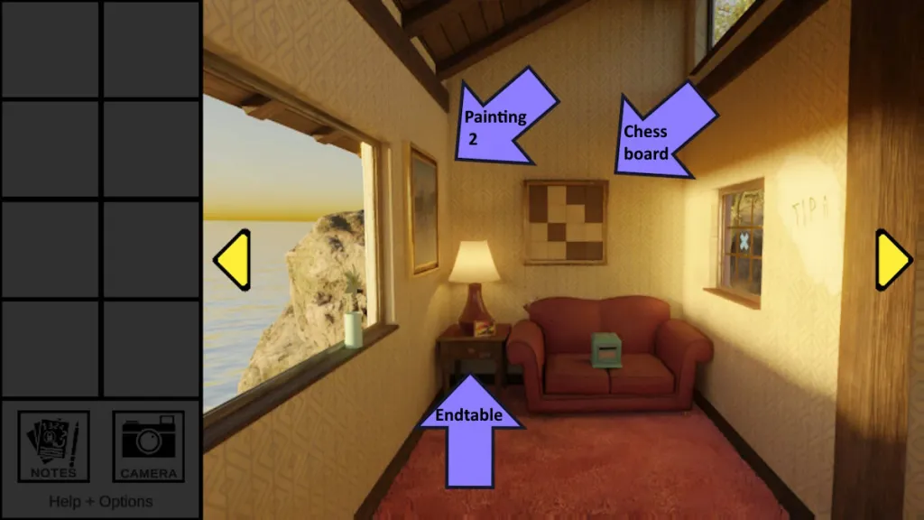 Peinture de lodge, échiquier et table de bout pour une présentation pas à pas