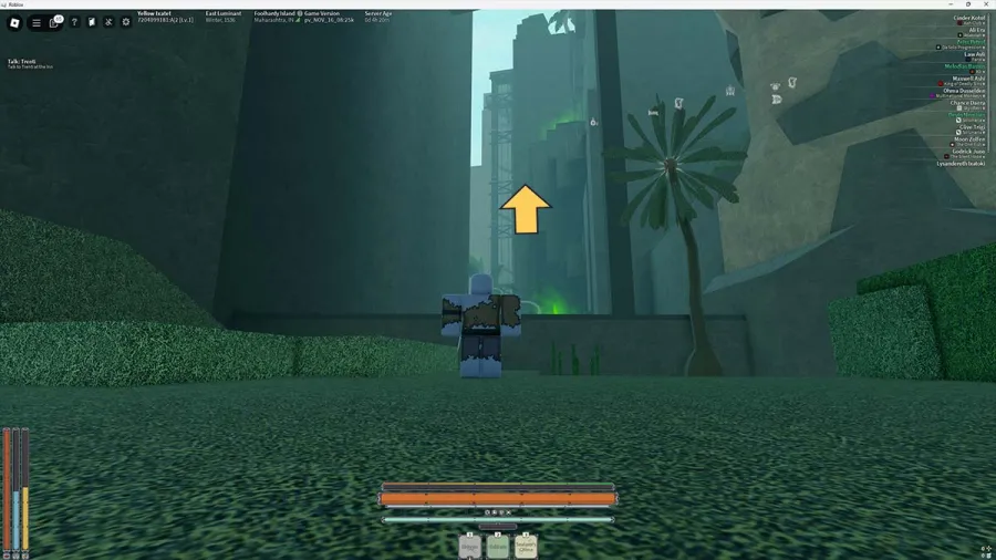 Personnage de Roblox Deepwoken regardant un ascenseur