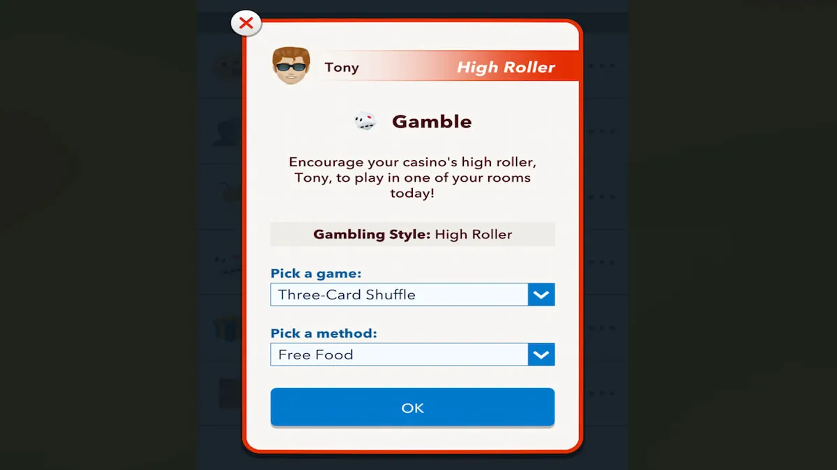 Le menu Gamble Encouragement dans BitLife