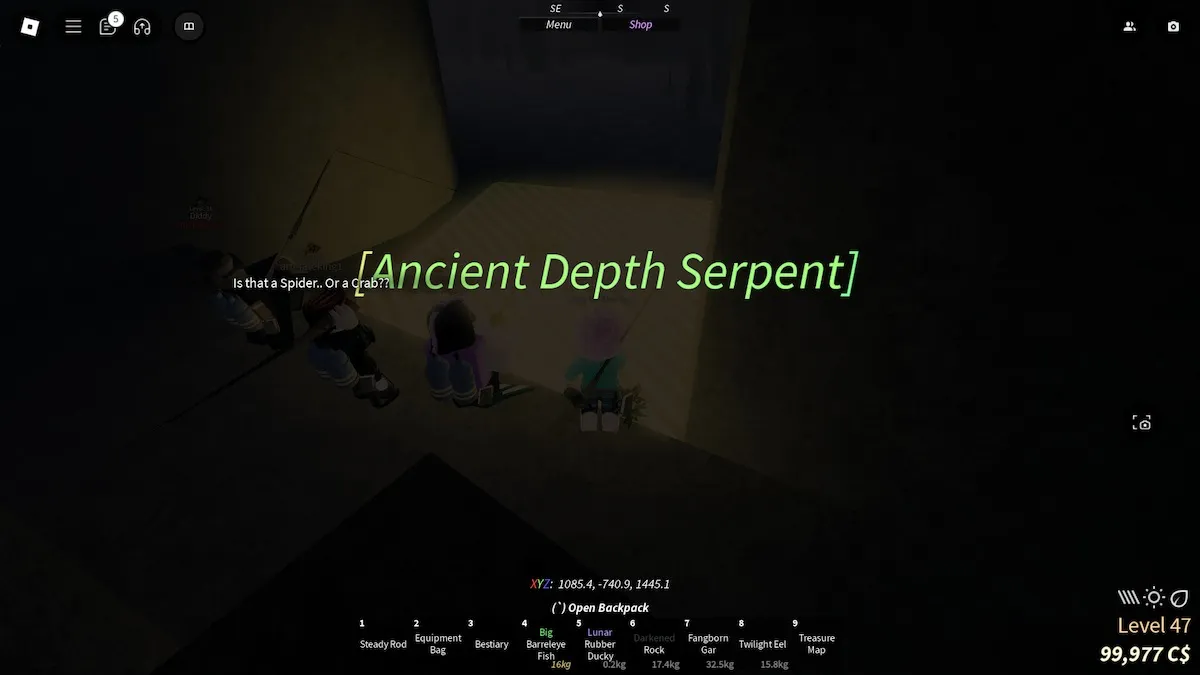 Une zone d'apparition pour l'ancien serpent des profondeurs dans The Depths sur Roblox Fisch.