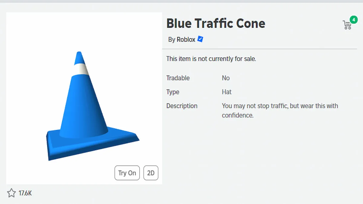 Un UGC de cône de signalisation bleu dans Roblox