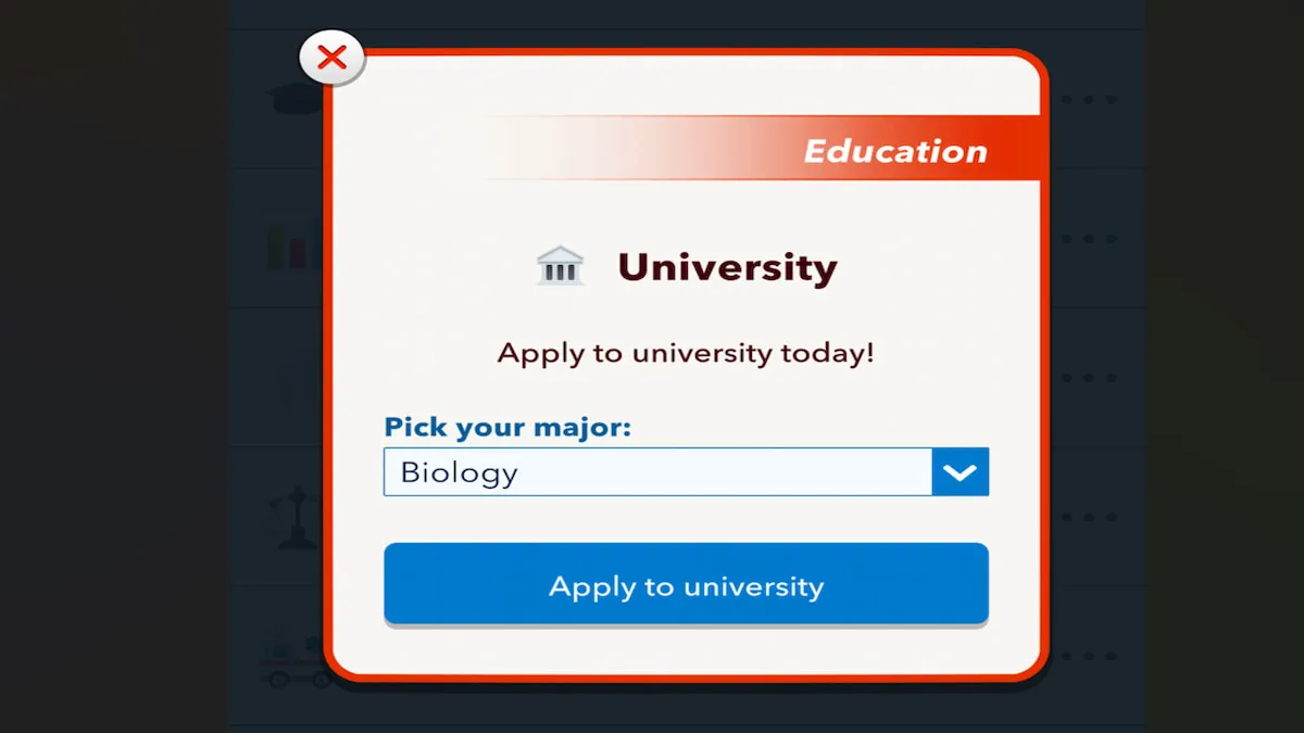 L'option Diplôme de Biologie dans BitLife