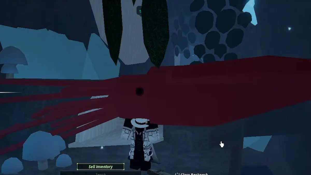 Un joueur tenant Colossal Squid dans Roblox Fisch